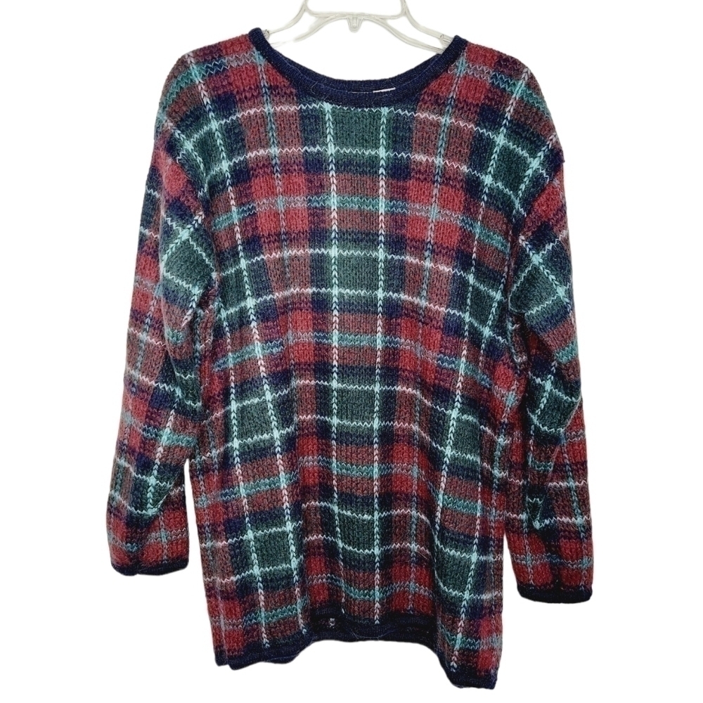 Paul Harris Vintage Mohair Wool Blend Sweater Medium Tartan Plaid Oversized EUC